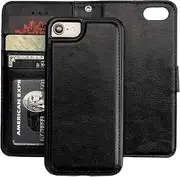 Bocasal for iPhone SE (2022)/SE (2020)/8/7 Wallet Case with Card Holder PU Leather Magnetic Detachable Kickstand Shockproof Wrist Strap Removable Flip Cover for iPhone 7/8/SE2/SE3 4.7 inch (Black)