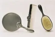 S/3 Vintage Pewter Finish Comb Brush & Mirror Vanity Antique Silver Engravable