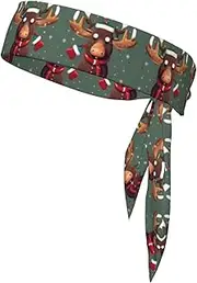 [HVTTIOR] Funny Christmas Moose Head Print Multifunctional Sweat Wicking Sports Head Tie Headband for Tennis Basketball Karate