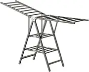 Foldable Clothes Drying Rack, Foldable Airer with Bottom Pulley and Shoe Tree, Free-Standing Drying Rack, Height-Adjustable, for Air Drying Clothing, Bed Linen, Clothing, Socks, Scarves