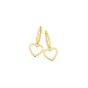 9ct Gold 10mm Open Heart Drop Flex Hoop Earrings