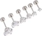 [COLLBATH] 6pcs Stainless Steel Cartilage Earrings for Men Durable Zirconia Studs Comfortable Easy to Wear for Parties Weddings Anniversaries and Casual Events