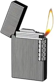 Soft Flame Lighter, Traditional Flame Cigar Lighter with Adjustable Flame Dial, Vertical Ignition Roller, Metal Drawing Lighter (Black)