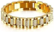 [BOSUGE] Charming Bracelet， Bicycle Bike Chain Bracelet with Diamonds Men's Stainless Steel Bike Chain of Polished Punk Rock Jewelry (Color : Gold, Size : 19.5CM) (Color : Gold)