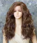 Long Full Curly Lace Front Heat OK Human Hair Blend Wig Light Brown/Blonde EVED