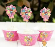 Shopkins Girl Birthday Party Cupcake Cake Muffin case Paper Toppers Wrapper Flag