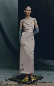 [Erdem] Embellished Draped Midi Cocktail Dress
