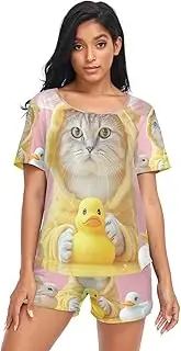 [RPLIFE] Funny Cat Cartoon Duck Womens Sleepwear, Comfy Jammies, Funny Cat Cartoon Duck, Medium