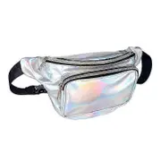Geestock Fashion Waist Bag Women Pvc Adjustable Fanny Pack Holographic Bag For Travel, Party, Hiking Running, Shopper Waist Pack Fanny Packs Silver