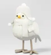 Wondershop Fabric Bird Christmas Figurine Wearing Knit Earlap Cap 6.75" Named Br