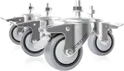 POWERTEC 3 Inch Threaded Stem Caster Wheels Set of 4 with Brake & 600 lbs Loads, Heavy Duty Stem Casters, Dual Locking TPR Rubber Castor Wheels for Furniture, Cart, Dolly & Workbench (17201)