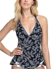 [Profile by Gottex] Women's Peplum Halter V-Neck Tankini Top Swimsuit