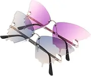 [Healeved] 2Pcs Vintage Butterfly Sunglasses with Rhinestone Design for Fashion Parties Oversized Gradient Color Frames for Summer Events and
