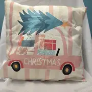 Christmas Pink Car W/tree Striped 18x18 Pillow COVER/CASE