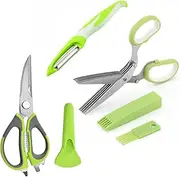 Kitchen Scissors,Herb Scissors with Kitchen Shears and Peeler,Easy to Clean,Heavy Duty Scissors for Fish, Salad,Chive, Meat, Basil, Multipurpose Sharp Sissors