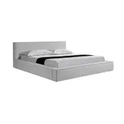 King Bed Frame Fabric Upholstery in KD slat in White