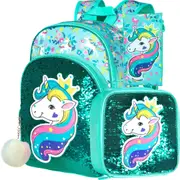 3 Piece Unicorn Backpack Set For Girls 16 Inch Bookbag With Lunch Box Elementary School