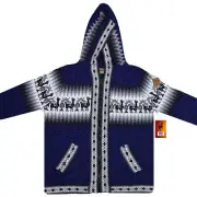 WOMEN HANDMADE ANDEAN ALPACA ELECTRIC BLUE ZIP HOODIE SWEATER SZ XL
