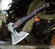 Beautiful Custom Handmade Carbon Steel Axe With Leather Sheath - Axes, Hatchets