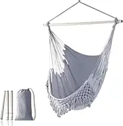Hammock 1pcs Tassel Canvas Hammock Chair Fit for Indoor Outdoor Use Portable Camping Swing Bed with Heavy Duty Fabric Patio Garden Decor Lightweight(Gray)