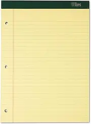 TOPS Double Docket Writing Tablet, 8-1/2 x 11-3/4 Inches, Perforated, 3-Hole Punched, Canary, Legal/Wide Rule, 100 Sheets per Pad, 6 Pads per Pack (63387)