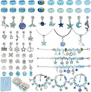 Xzyden Charm Bracelet Making Kit for Girls,Beads for Jewelry Making Kit DIY Jewelry Crafts Making Charms Bracelet Kits Jewelry Making Supplies with Gift Box for Teen Girls Ages 5-12 (Blue) (Blue)