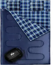BESTEAM Double Sleeping Bag Flannel for Adults Kids, Queen X-Large, Navy Blue
