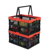 2-Pack Collapsible Plastic Shopping Basket with Handles, Folding Crates Stora...