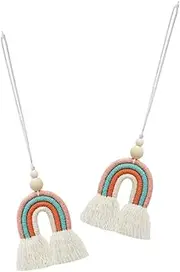 EXAOMBLE 2pcs Nordic Style Hand Woven Rainbow Car Pendant Essential Oil Diffuser with Beads and Rope Creative Tassel Hanging Decor for Fun Car Accessories for Women