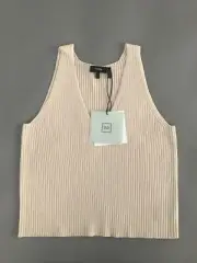 Theory Ribbed Sweater Shell Pink Macadamia Top Size L $165