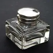 Treasure Gurus Clear Glass Antique Style Inkwell Cut Glass Vintage Reproduction Ink Well
