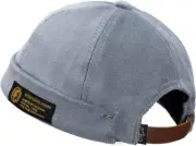 CLAPE Mens Denim Brimless Skullcap Sailor Cap Rolled Cuff Retro Beanie Gray