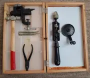 Vintage set in a case: vice, drill, vise, pliers, chisel, scriber USSR 1970s New