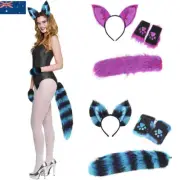 4PCS Cat Ear Headband Furry Fur Fox Tail Set Toy Anime Halloween Cosplay Costume