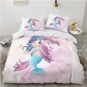 HLWDXno1 Mermaid Bedding Double Set Pink Girls Duvet Cover with 2 Pillowcases Unicorn Kids Beddings Microfiber Quilt Cover Lovely Bedroom Accessories Gifts Ultra Soft & Zipper Closure, 200x200cm