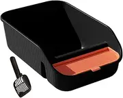ＡＷＨＡＯ Cat Litter Box, Open Top Container, Pet Supplies, High and High Sides, with Scoop, for Small Animals, Black
