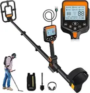 Metal Detector for Adults Waterproof - Cordless Gold Detector with LCD Display, Retractable Foldable Higher Accuracy Metal Detector with 10" IP68 Coil - Orange