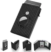 typecase Mens Wallet Card Holder for AirTag: Leather Smart Wallet for Men Compatible with Apple Air Tag, RFID Blocking, Slim, Carbon Fiber, Minimalist - 9-14 Card Capacity | ID Window | Cash Slot