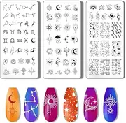 PH PandaHall Pack of 3 Moon Star Nail Stencil Stamp 12 Constellations Nail Stamp Plate Night Sky Nail Art Stencils Print Nail Stencils Nail Picture Plates for Nail Printing Manicure Salon