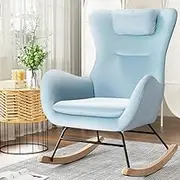 Rocking Chair Velvet Armchair Feeding Chair Blue Comfortable Modern Home Decor