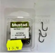 Mustad Ultrapoint 92553 NP-BN Octopus Bait Hooks Size 4 - 50 Box Last Ones