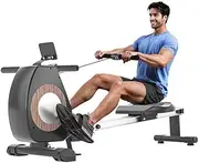 MINYII Rowing Machine Magnetic Rower Machines for Home Cardio Training 8 Levels Resistance, Single Slide Rail with Tablet Holder LCD Monitor, Max 350lb Weight Capacity, App Compatible