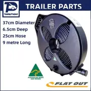 FLAT OUT SULLAGE WATER REEL HOSE 25MM 9M ON MULTI-REEL NARROW BLACK M3NK