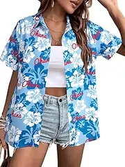 [KIDDAD] Hawaiian Shirts for Women: Ohana Means Family Shirt Hawaii Tropical Graphic T-Shirt Summer Beach Button Up Tops