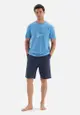 Blue Tshirt & Shorts, Wave Printed, Crew Neck, Regular, Short Leg, Short Sleeve Sleepwear for Men