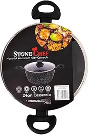 Stone Chef Forged Nonstick Casserole with Lid Aluminium Alloy Bakelite Ergonomic Design, Compatible with Gas, Electric, Induction Cooktops (24cm, Black)