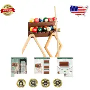 Durable Solid Oak Wall-Mount Billiard Ball and Cue Holder - Game Room Elegance