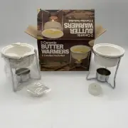 Ceramic Butter Warmer Fondue Set Metal Wire Stands Suspend Pots Over Tea Lights