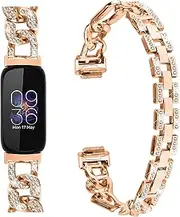 Metal Band Compatible with Fitbit Inspire 3 for Women Stainless Steel Shiny Rhinestone Bracelet Strap Adjustable Replacement Watchband for Inspire 3 Fitness Tracker