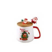 NNEOBA Ceramic Christmas Mug with Lid & Spoon Set